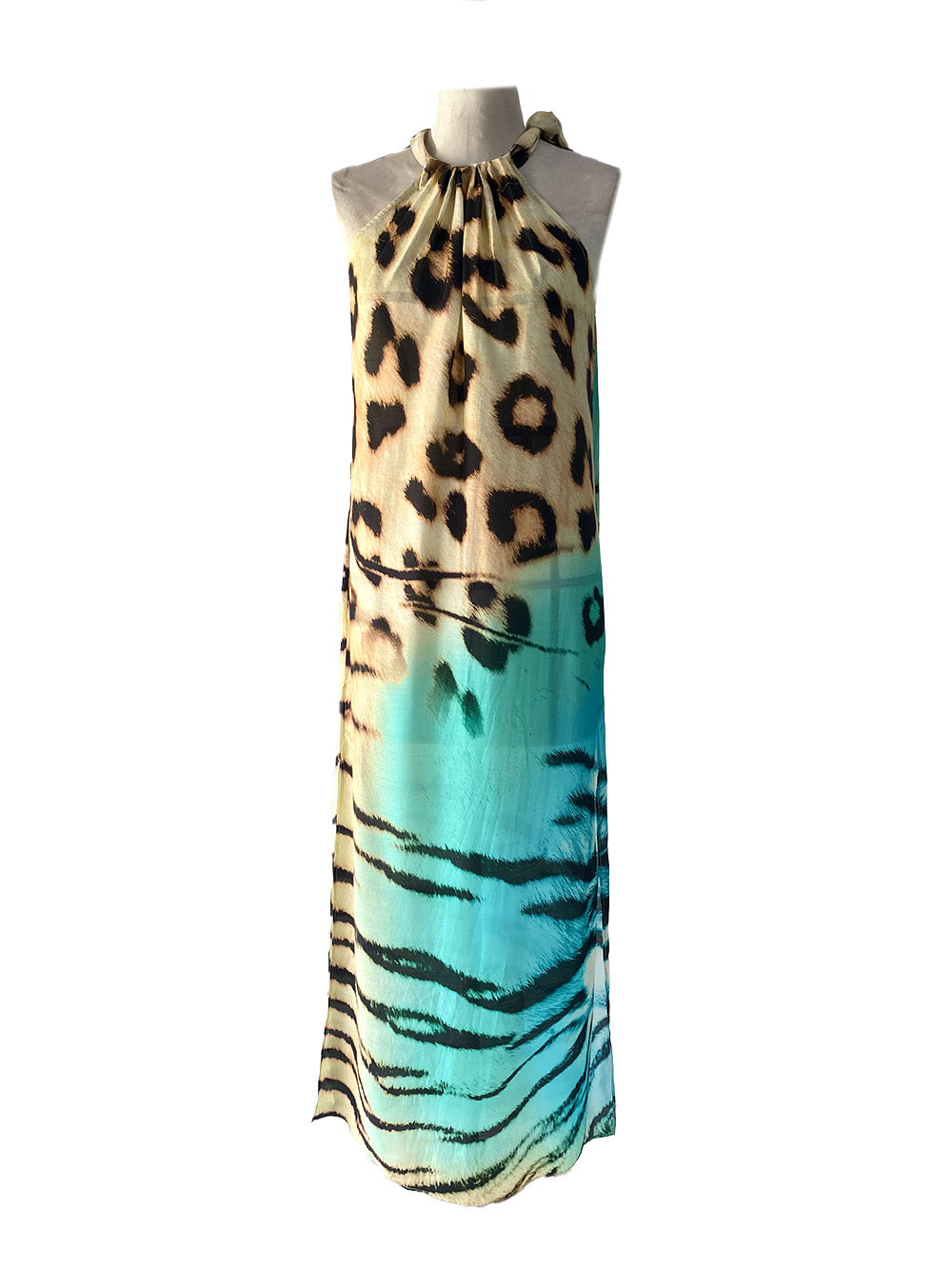 Ocelot and turquoise cutaway dress