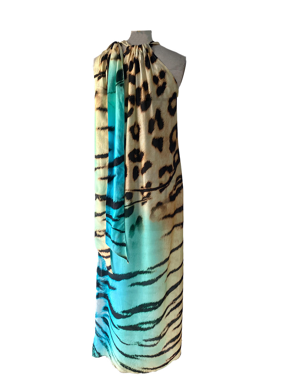 Ocelot and turquoise cutaway dress