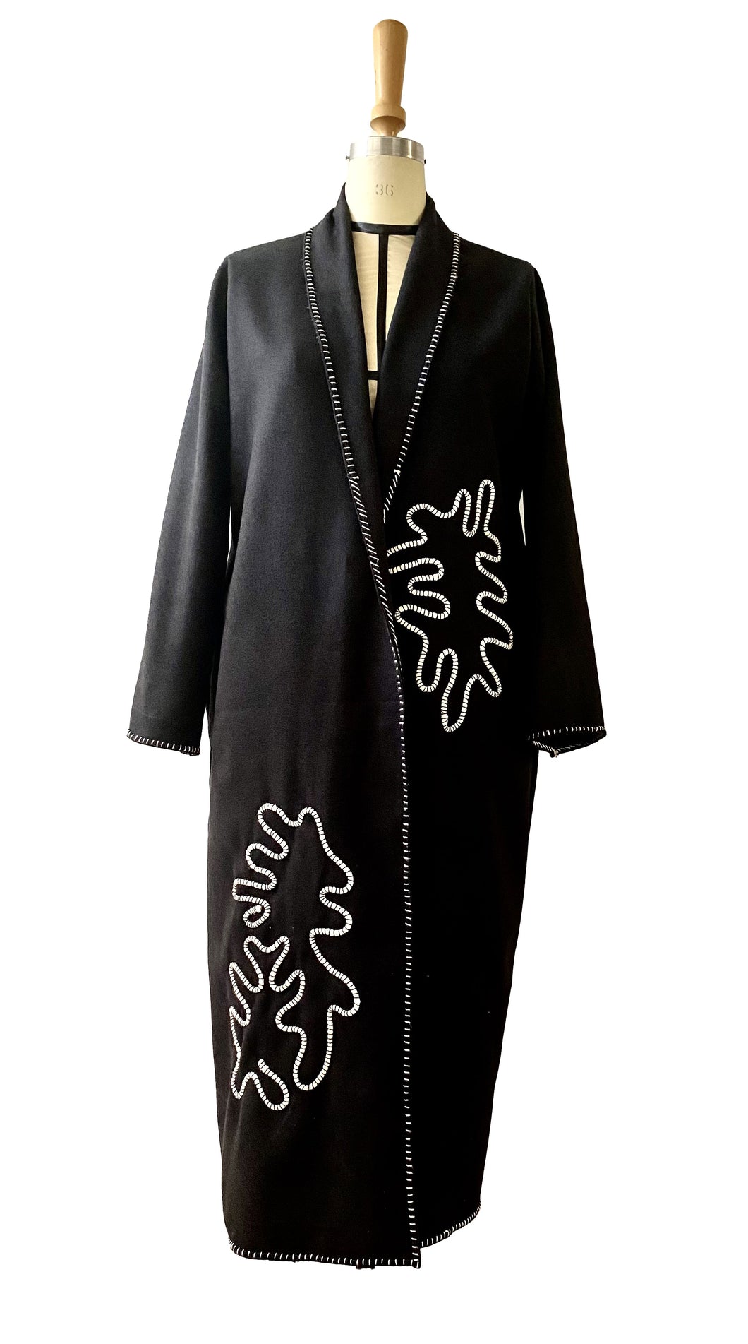 Embroidered Wool Melton Kimono coat