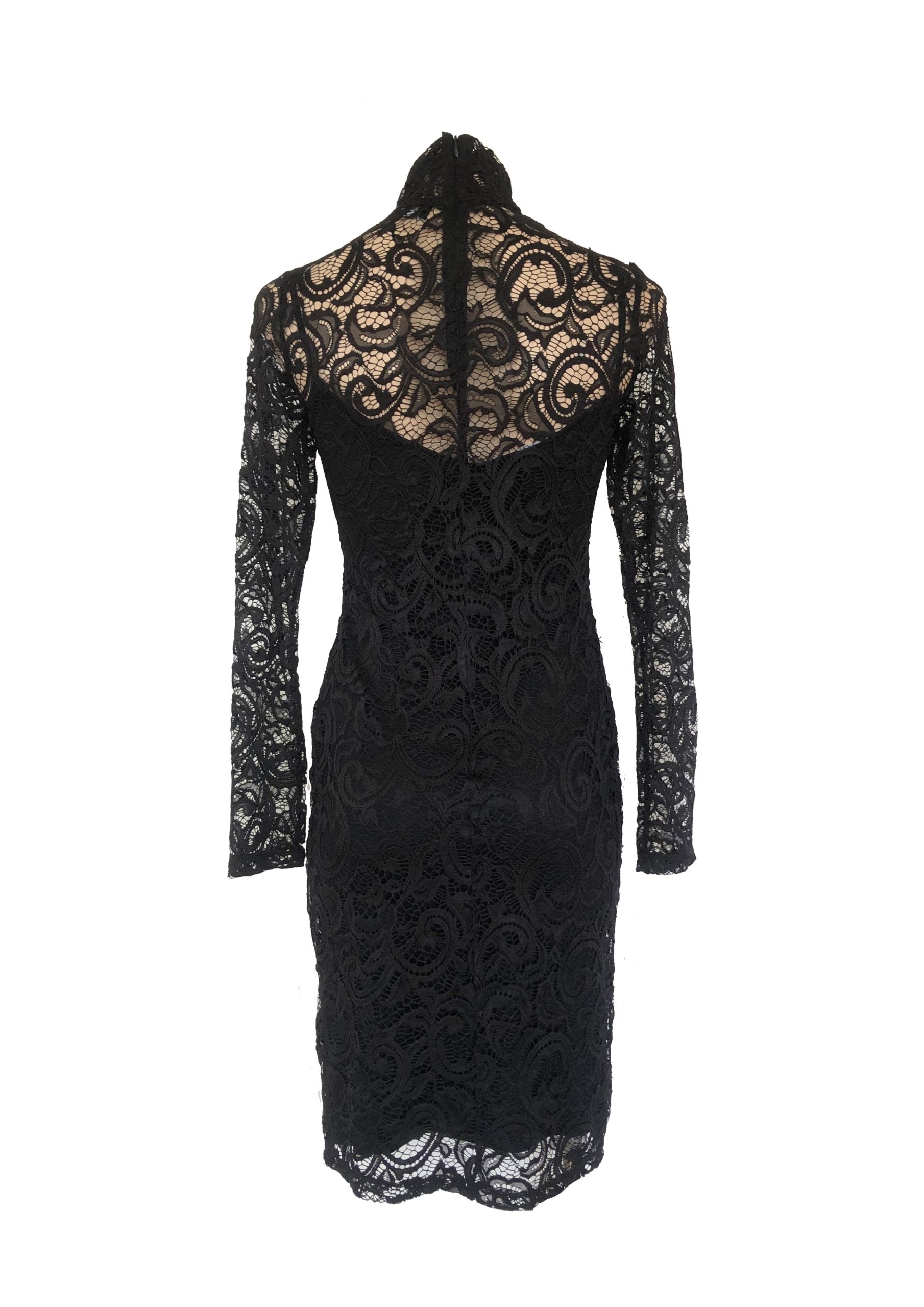 Black Lace Poloneck Dress Back