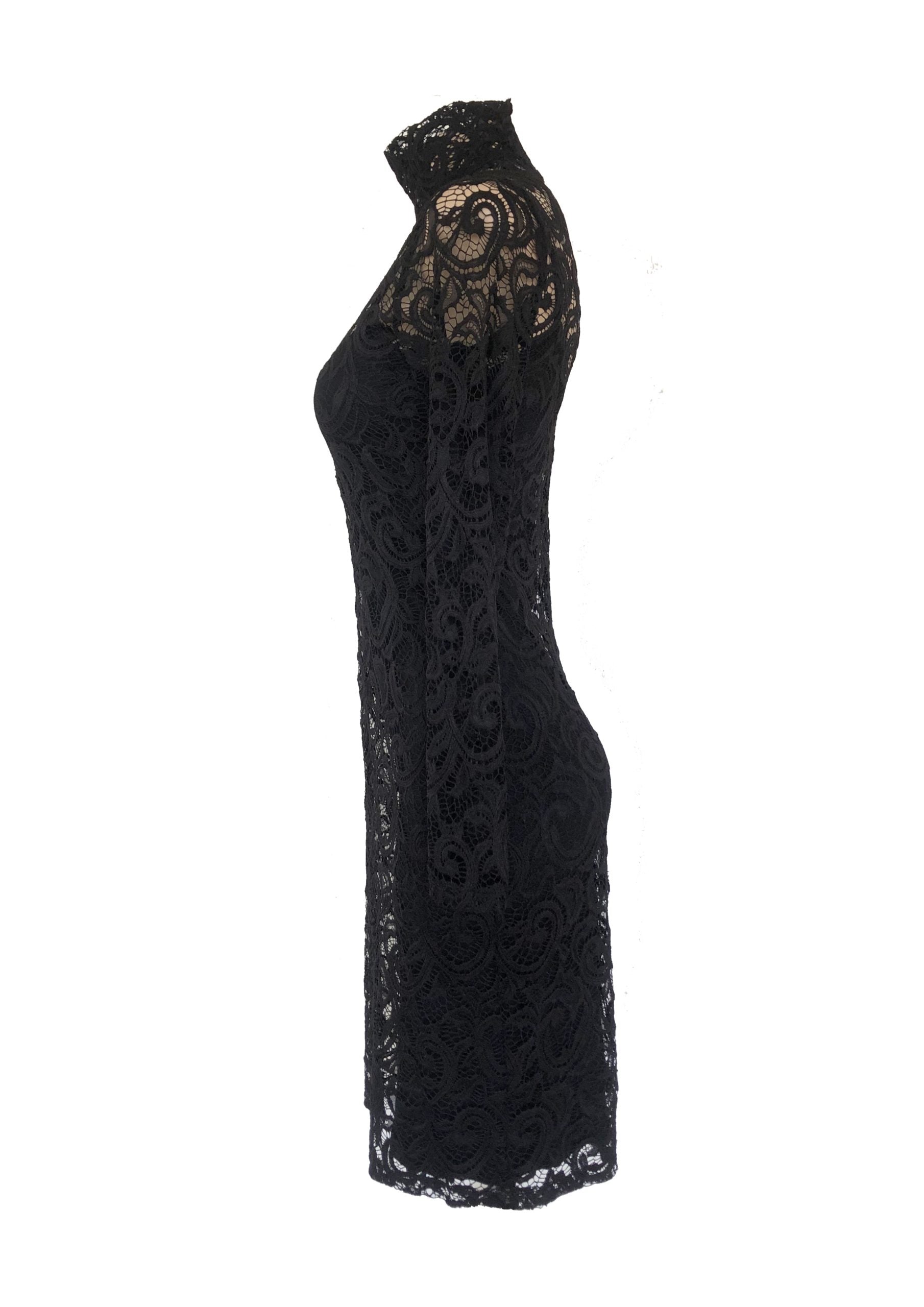 Black Lace Poloneck Dress Side