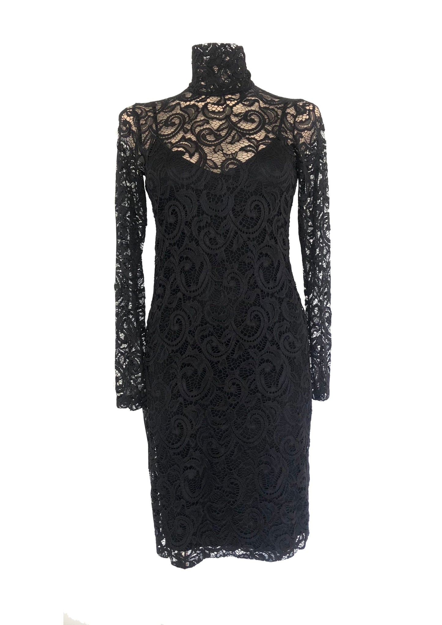 Black Lace Poloneck Dress