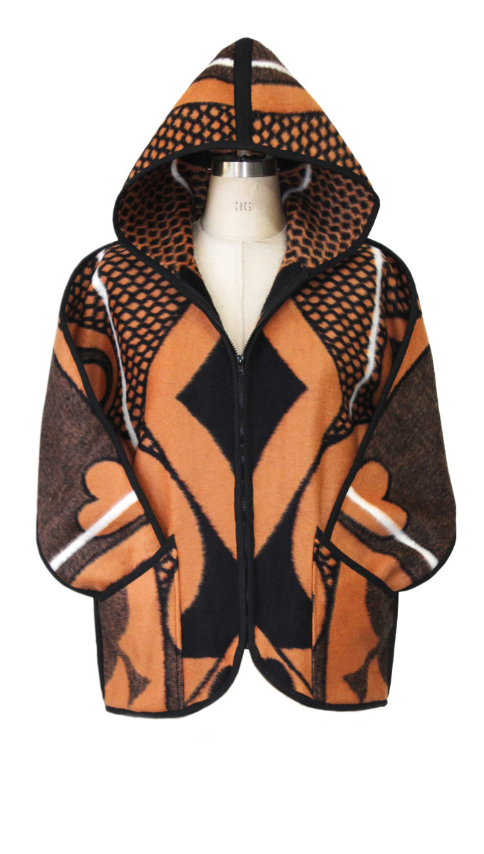 Basotho Blanket Coat - Short Orange