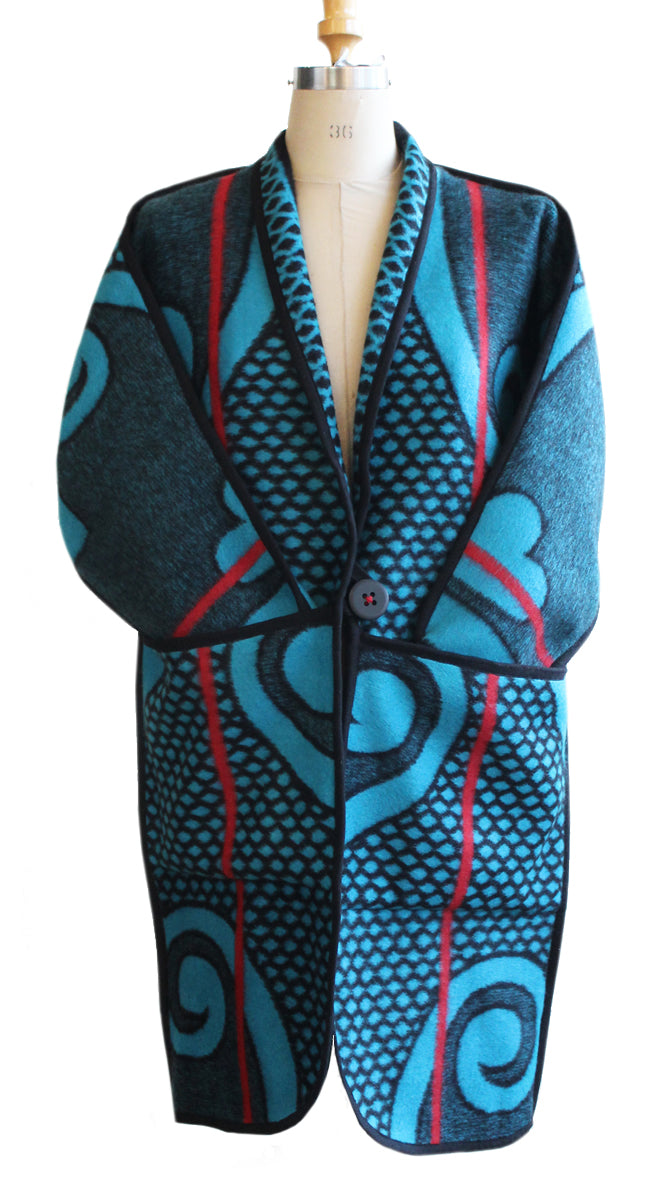 Basotho Blanket Coat - Long Turquoise